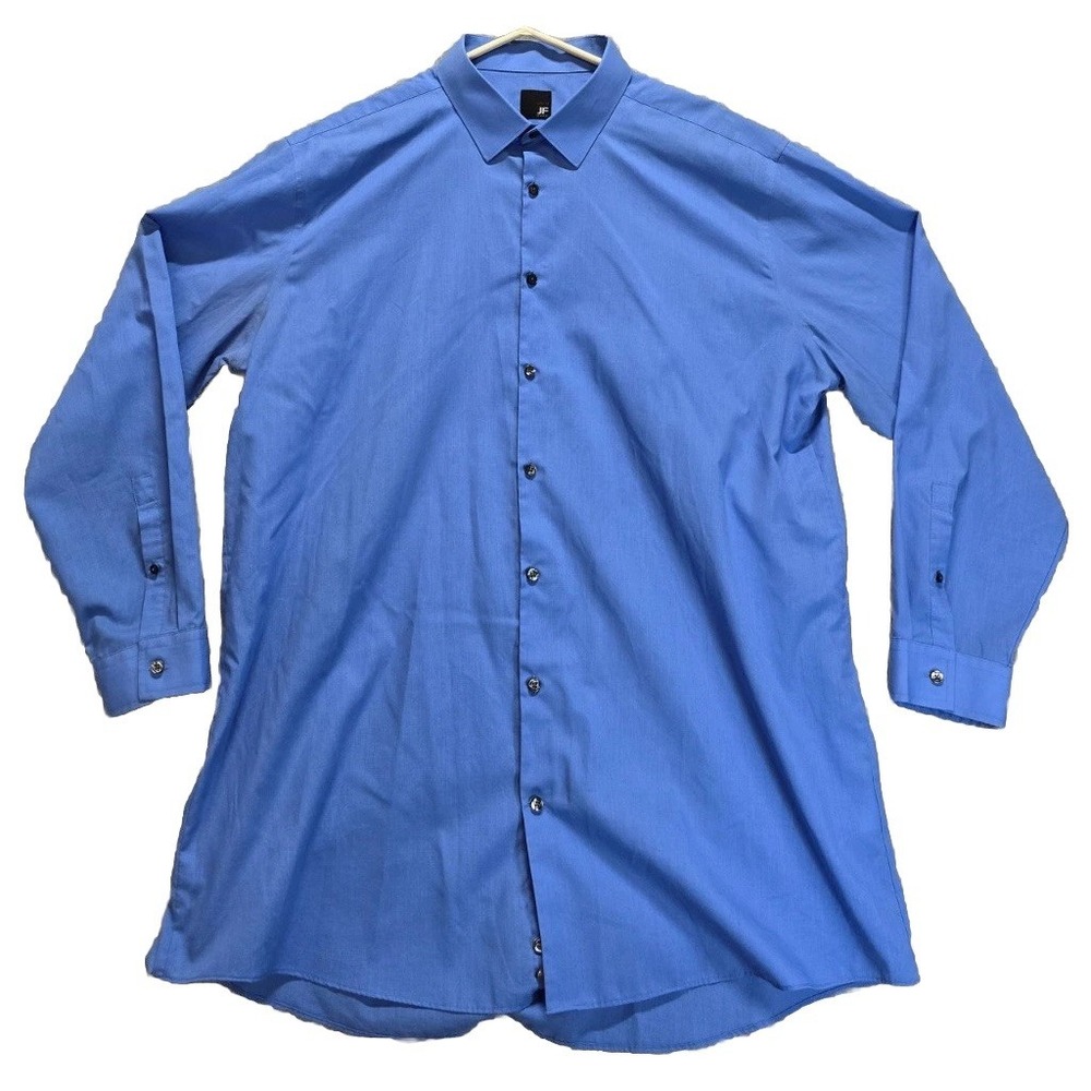 JF J. Ferrar Dress Shirt Mens 2XL 18-18.5 Blue Stretch Slim Fit Formal Business